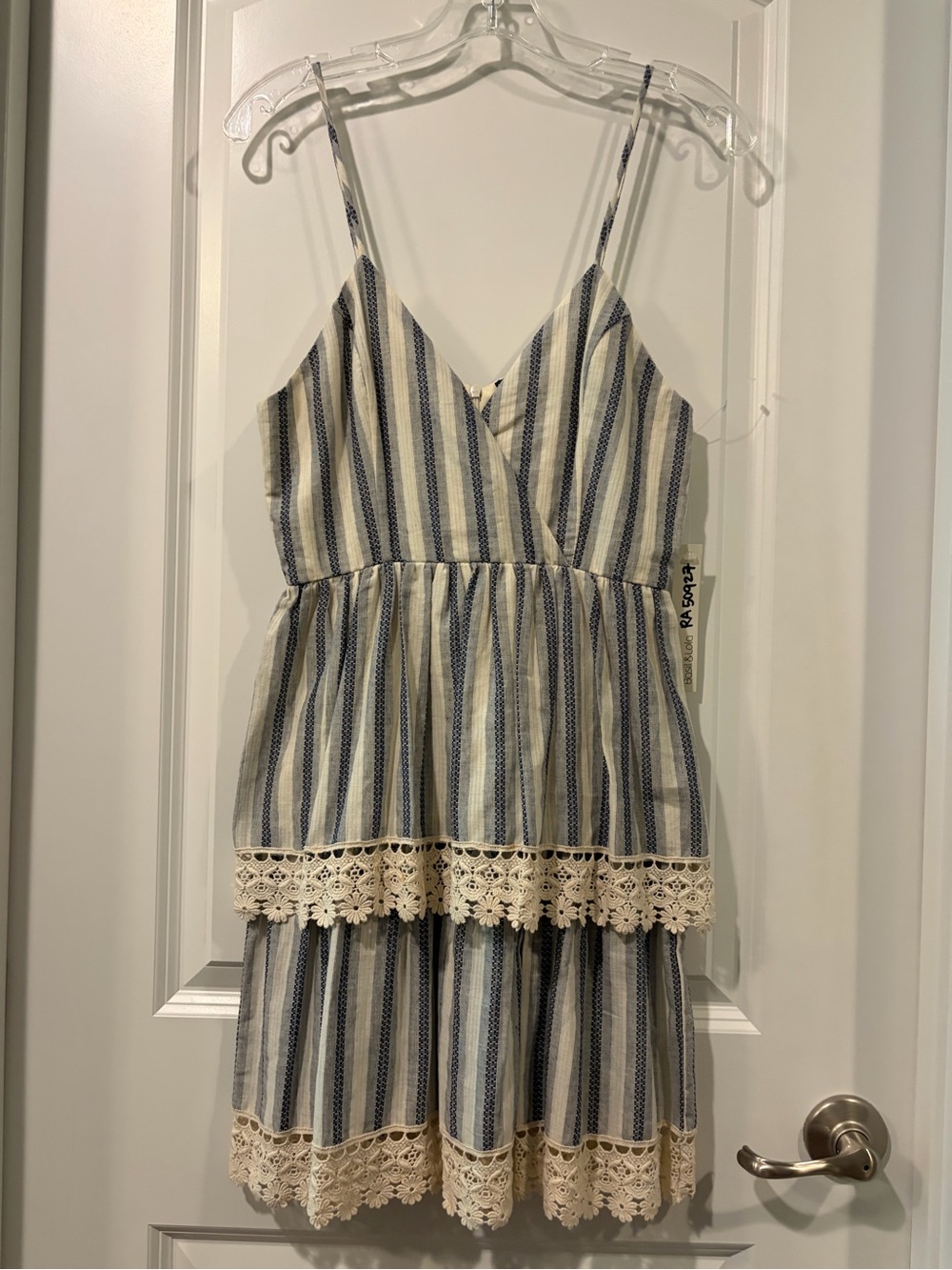 Blue and Cream Striped Lace-Trim Casual Sundress